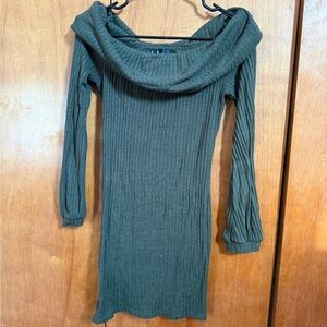 Lulu's Olive Ribbed Knit off the shoulder dress